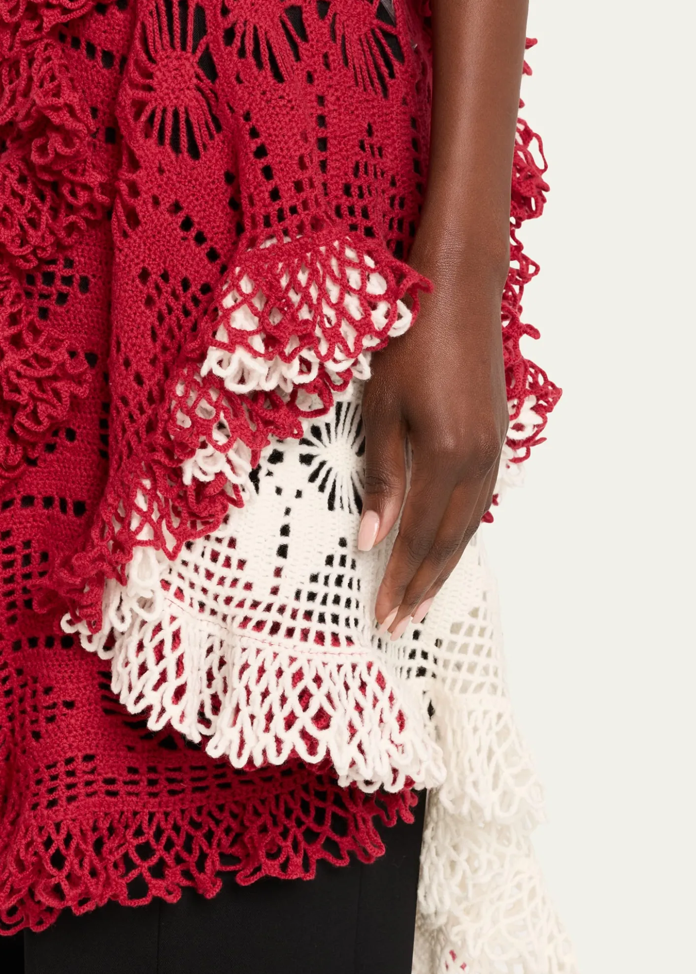 DiotimaSpade Crochet Knit Ruffle Halter Backless Mini Dress