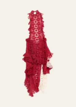 DiotimaSpade Crochet Knit Ruffle Halter Backless Mini Dress