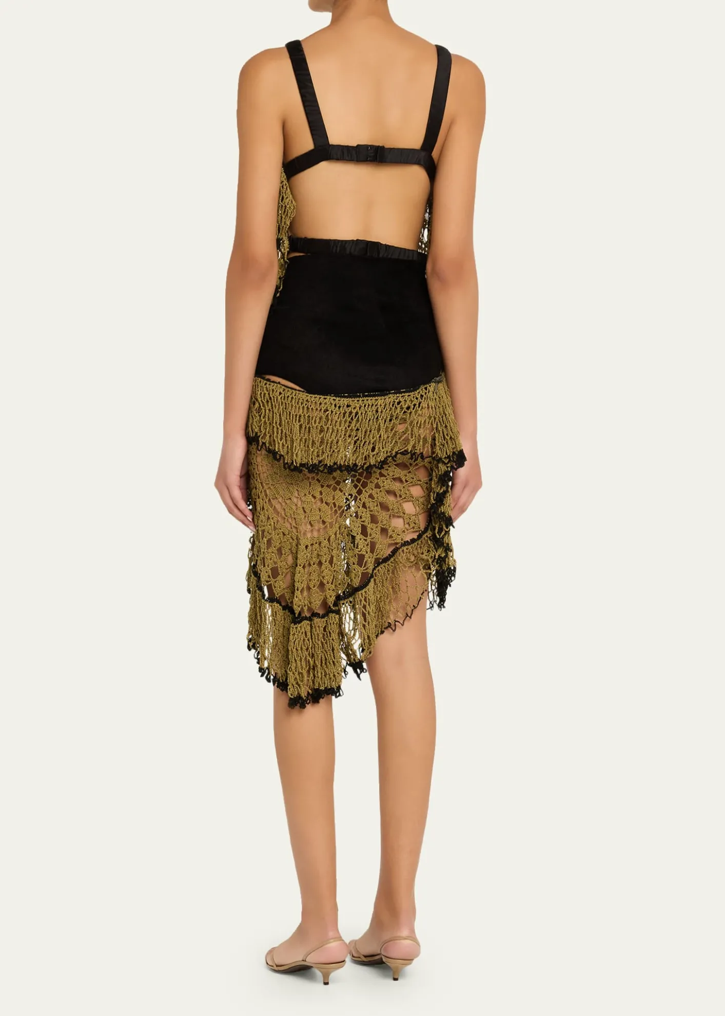 DiotimaTrio Web Crochet Ruffle Backless Dress