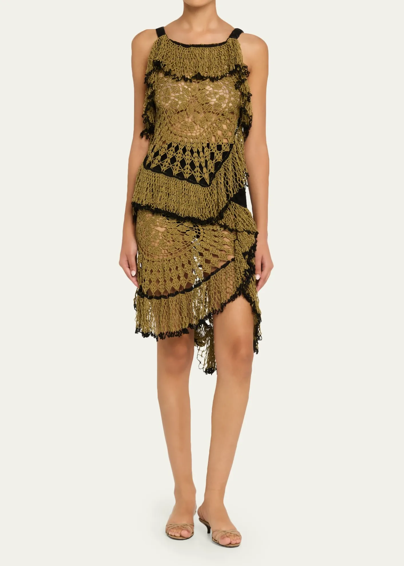 DiotimaTrio Web Crochet Ruffle Backless Dress