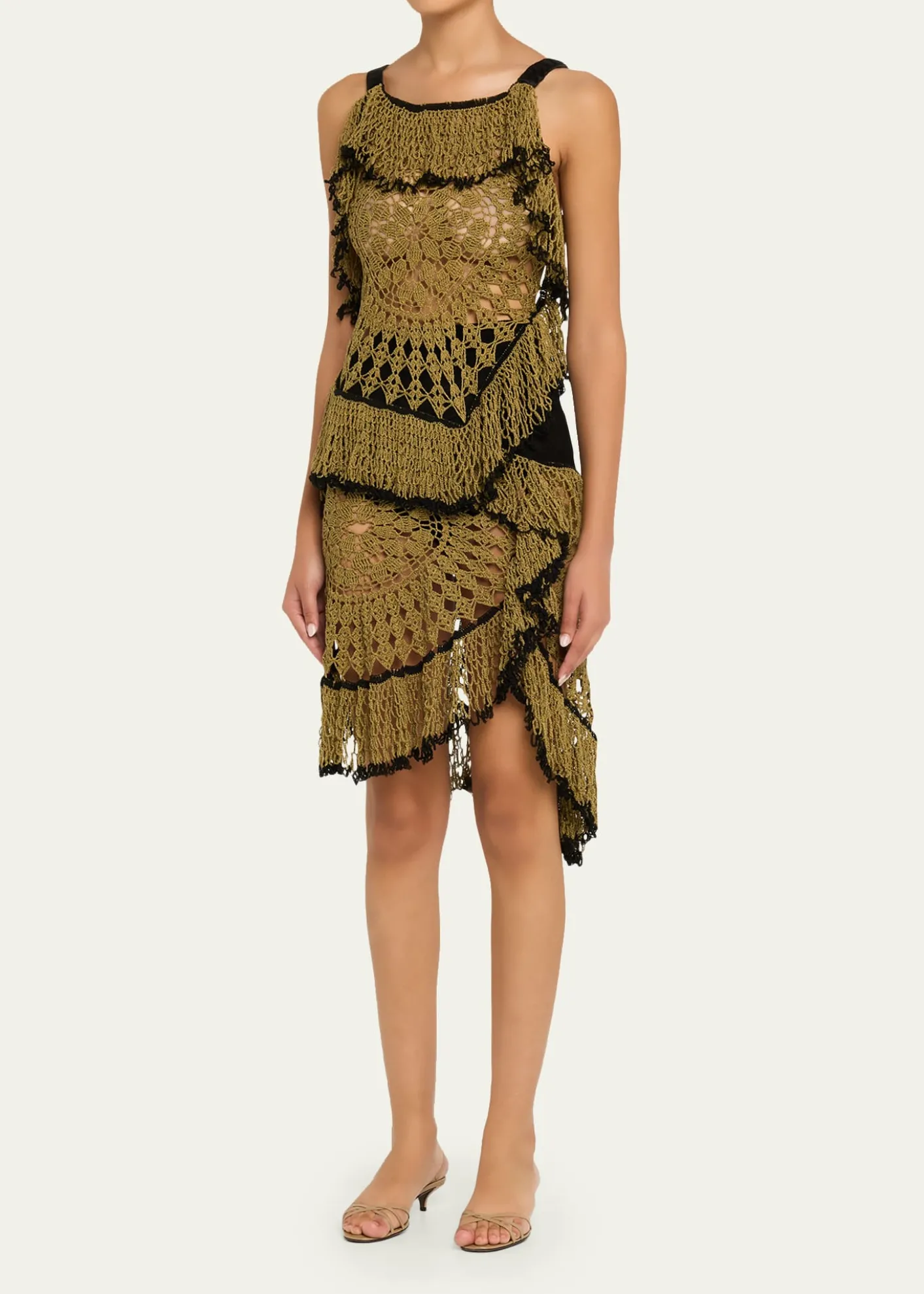 DiotimaTrio Web Crochet Ruffle Backless Dress