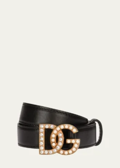 Dolce&GabbanaEmbellished Pearly Interlocking DG Leather Belt