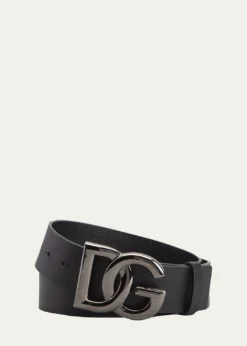 Dolce&GabbanaMen's DG-Logo Leather Buckle Belt
