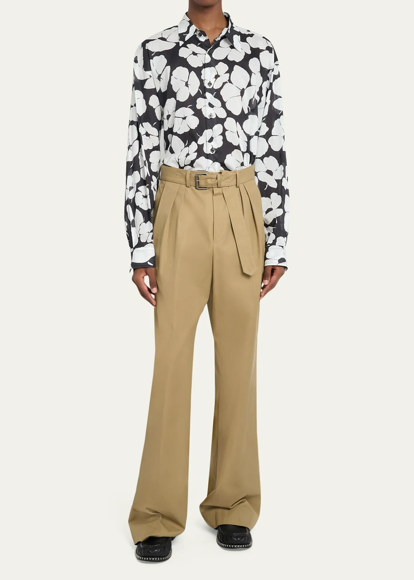 Dries Van NotenMen's Belted Loose Cotton Trousers