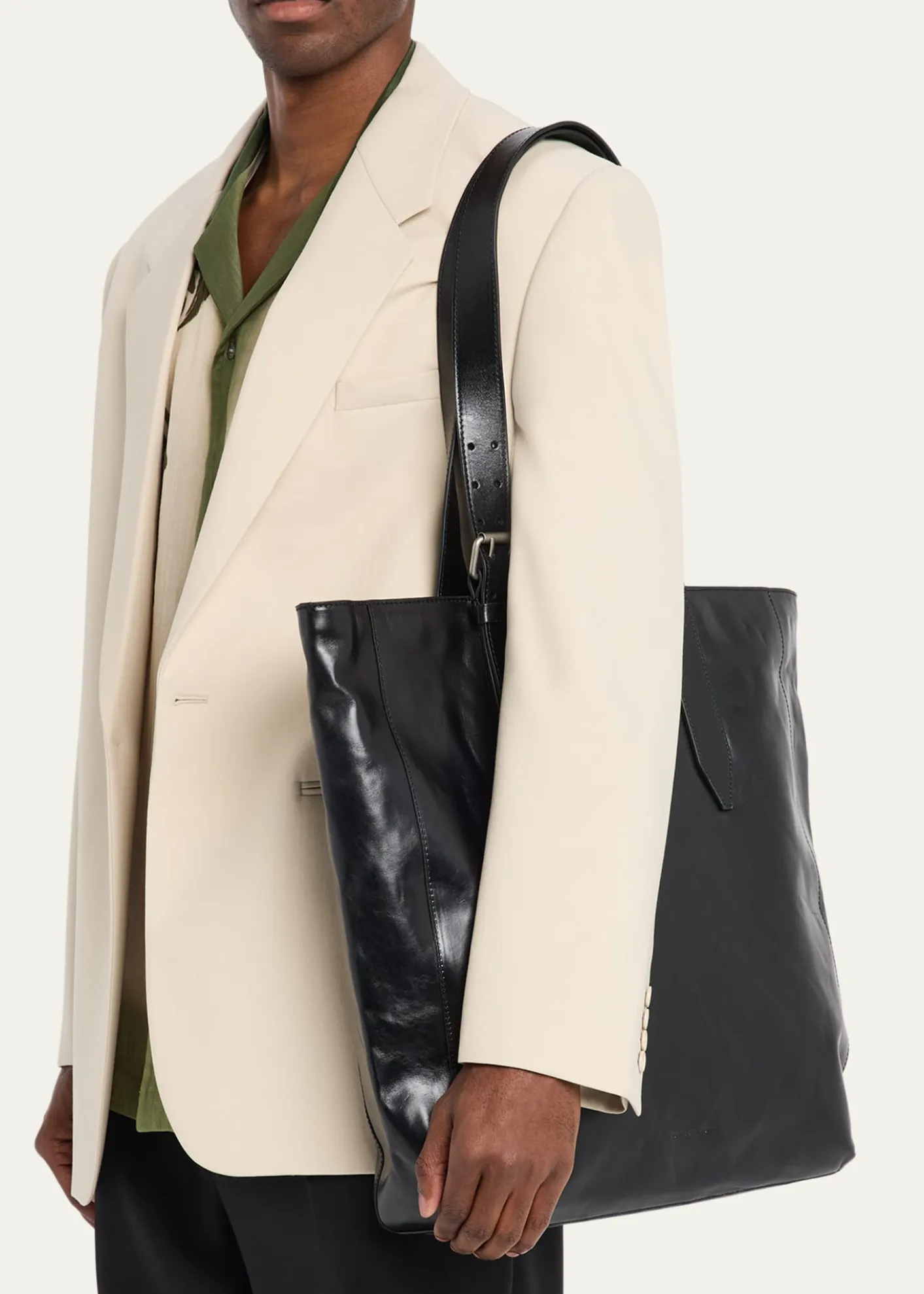 Dries Van NotenMen's Leather Messenger Bag with Shoulder Strap