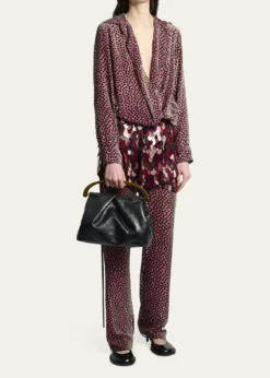 Dries Van NotenPleated Crinkled Leather Top-Handle Bag