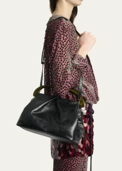 Dries Van NotenPleated Crinkled Leather Top-Handle Bag