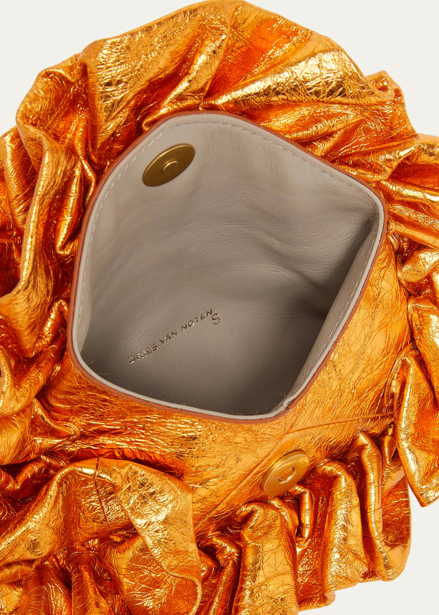 Dries Van NotenSmall Metallic Ruffle Leather Clutch Bag