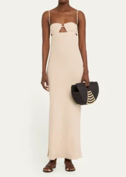 EILAFLarge Half Moon Raffia Top-Handle Bag