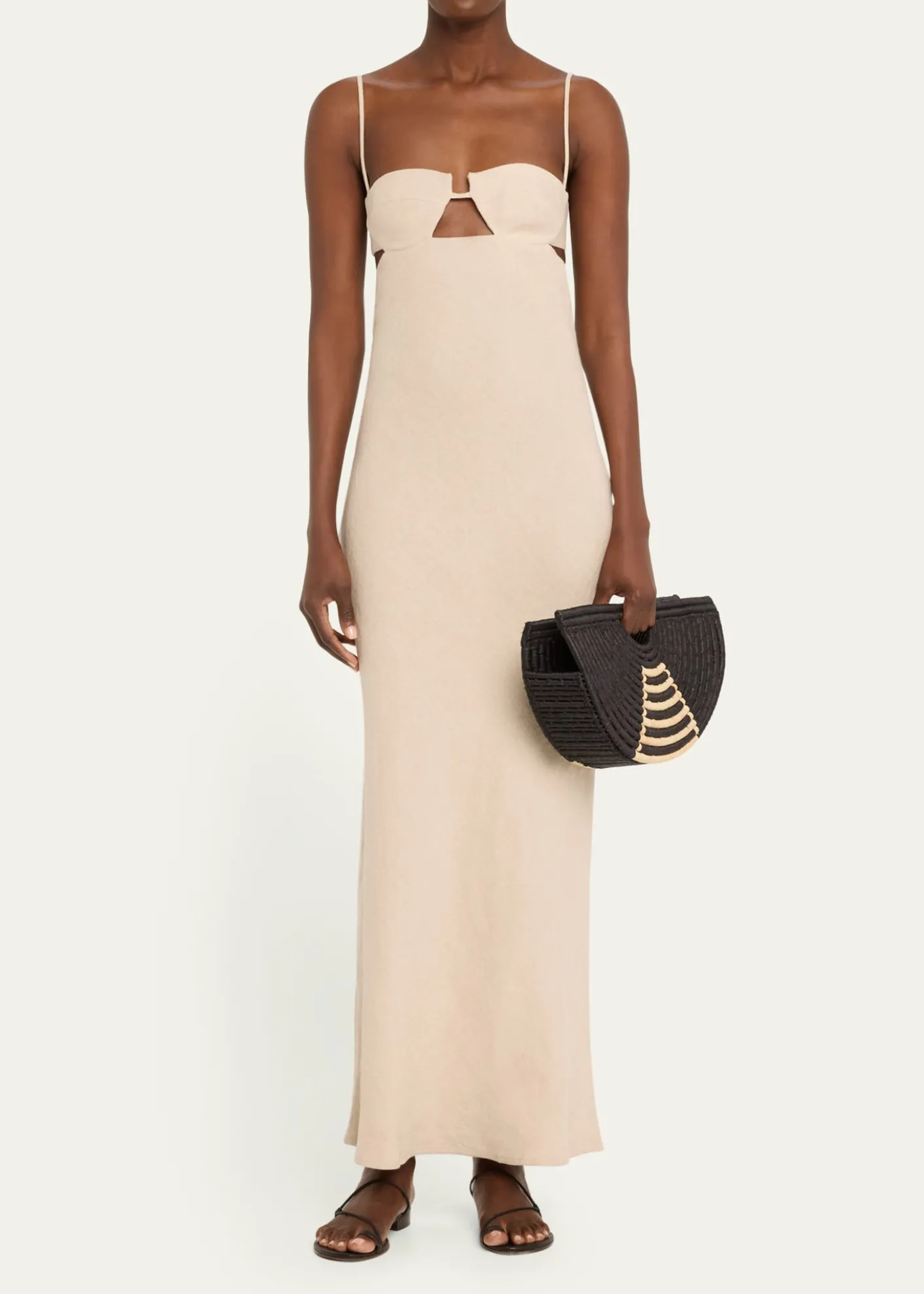 EILAFLarge Half Moon Raffia Top-Handle Bag