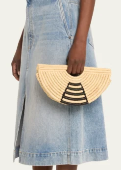 EILAFLarge Half Moon Raffia Top-Handle Bag