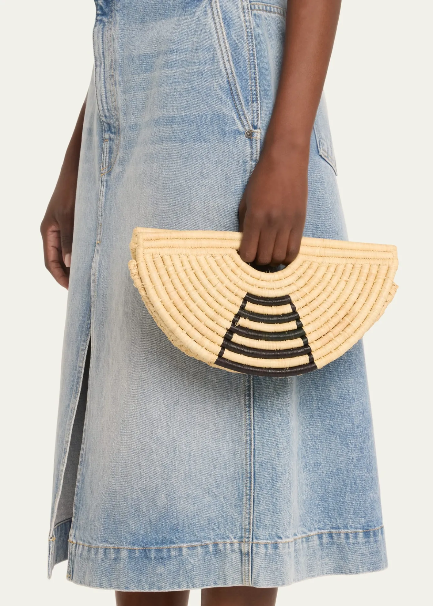 EILAFLarge Half Moon Raffia Top-Handle Bag