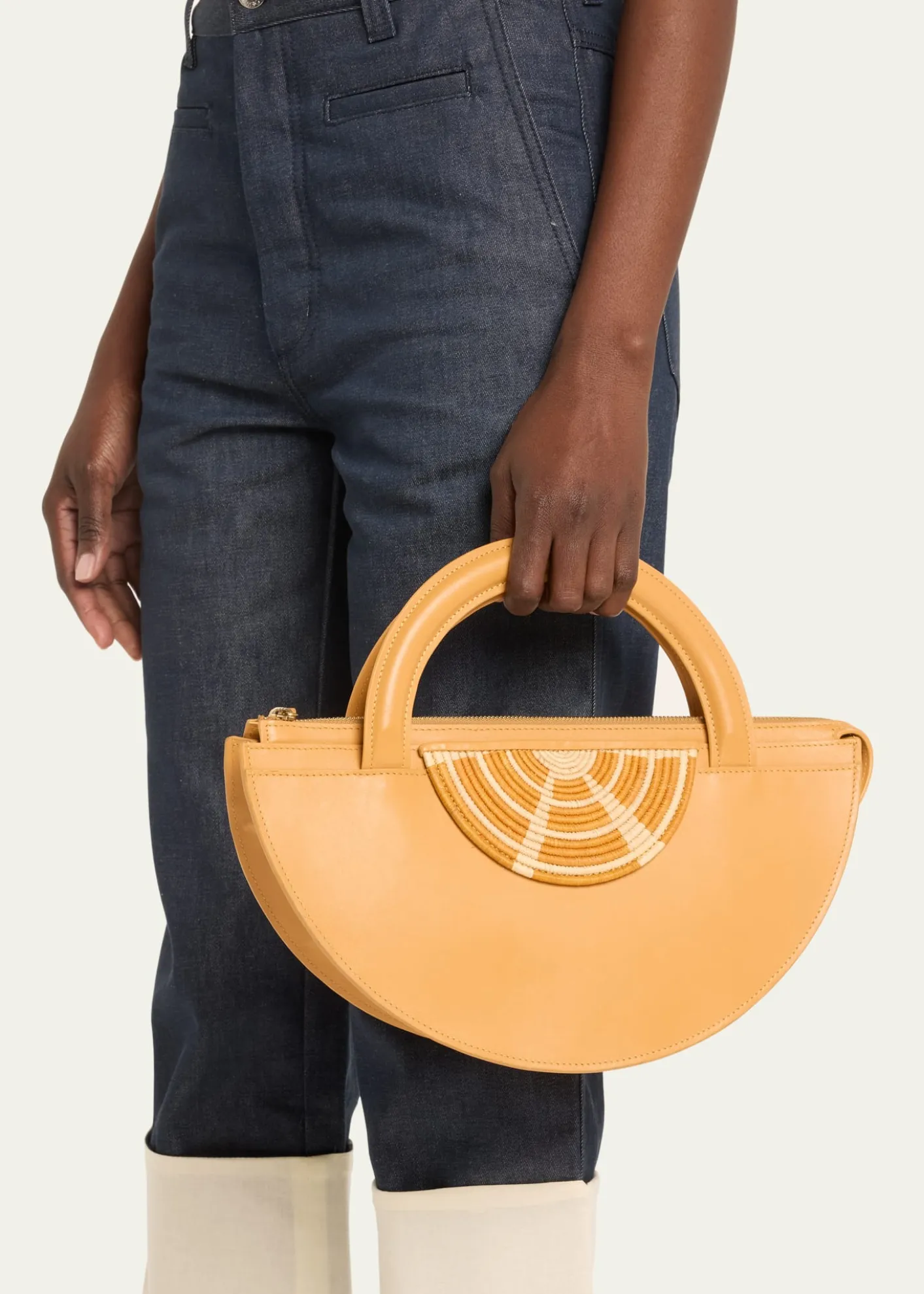 EILAFMedani XL Leather & Straw Top-Handle Bag
