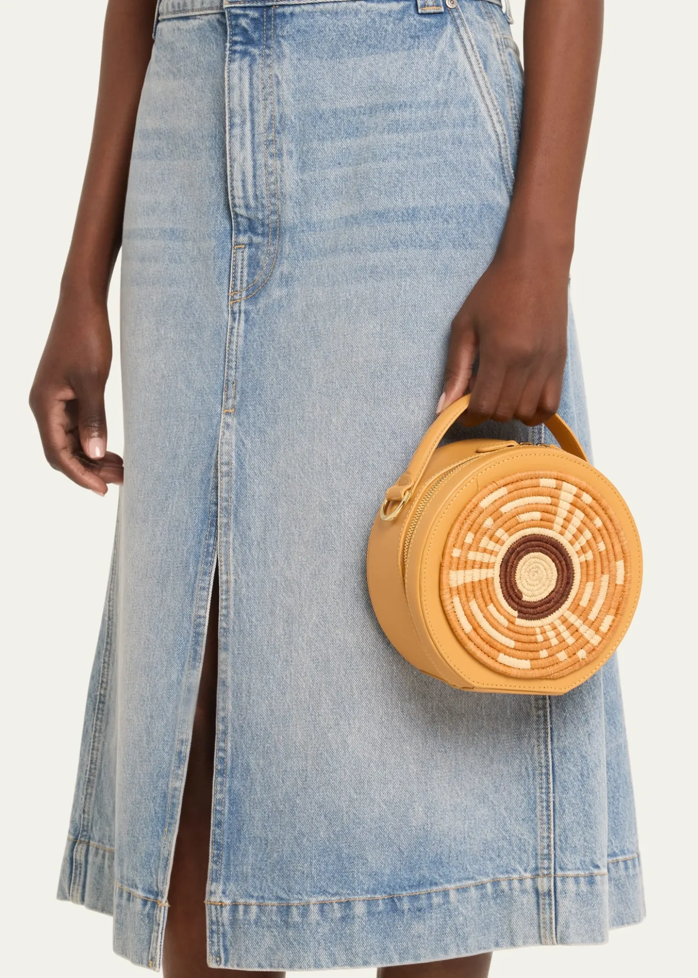 EILAFRwenzori Round Leather & Straw Top-Handle Bag