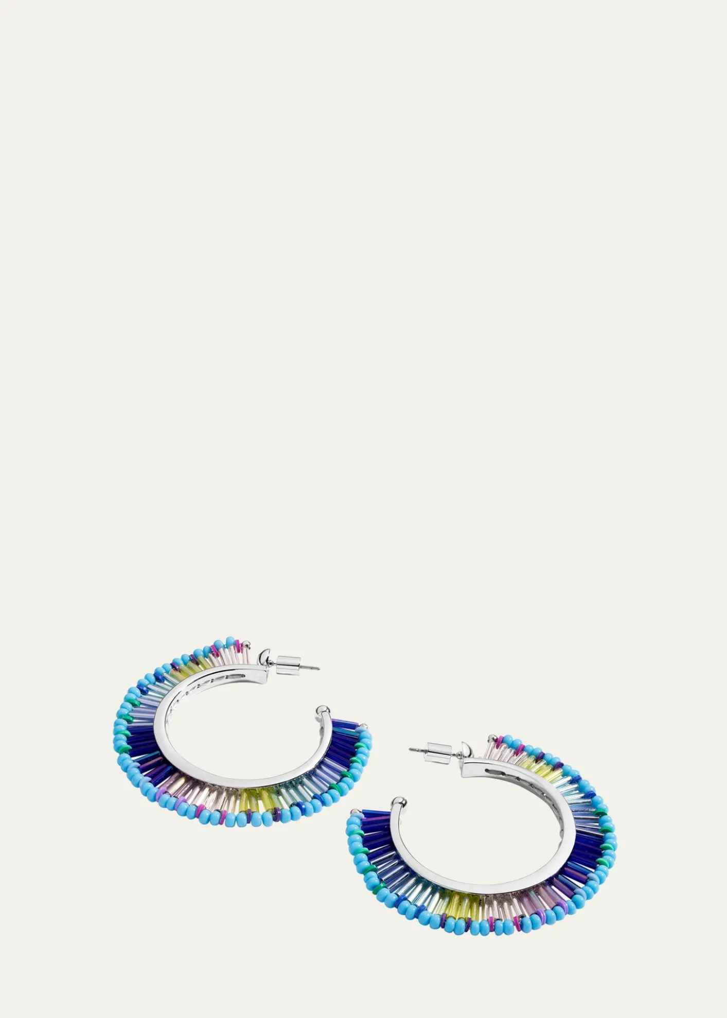 Elsie FriedaBeaded Fringe Hoop Earrings in Blue Dream