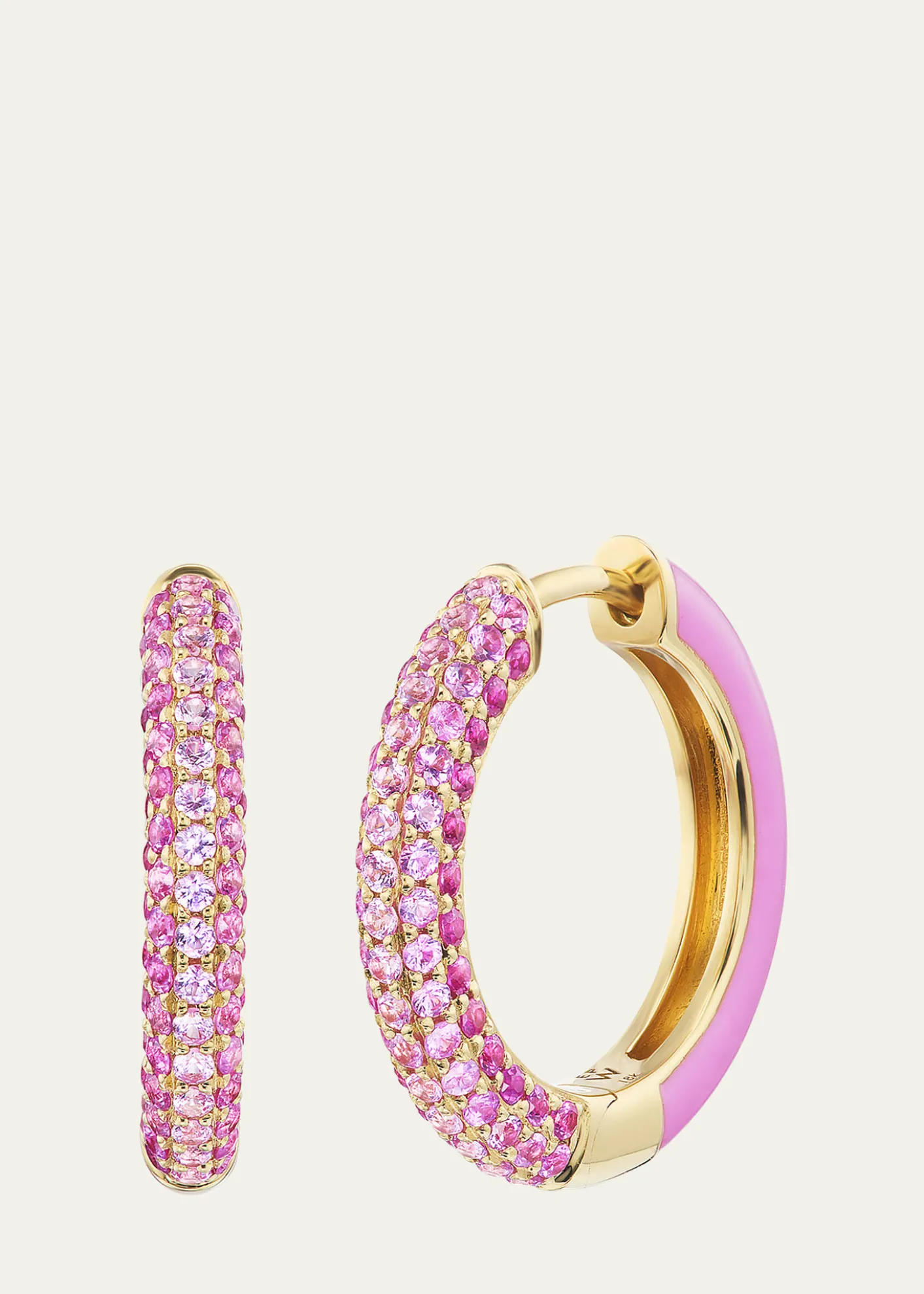 Emily P. Wheeler18K Yellow Gold Duo Hoop Earrings with Sapphires, Rubies and Pink Enamel