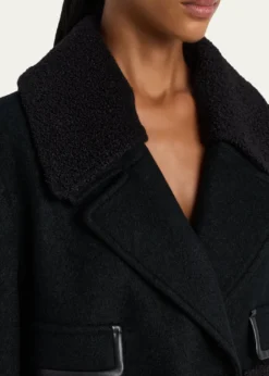 Emporio ArmaniDouble-Breasted Peacoat with Faux Leather Trim