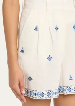 EMPORIO SIRENUSEBeatrice Astragal Embroidered Linen Shorts