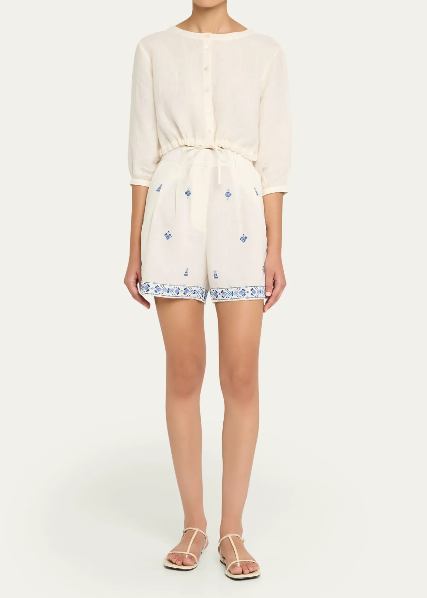EMPORIO SIRENUSEBeatrice Astragal Embroidered Linen Shorts