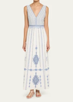 EMPORIO SIRENUSENellie Astragal Embroidered Sleeveless Maxi Dress