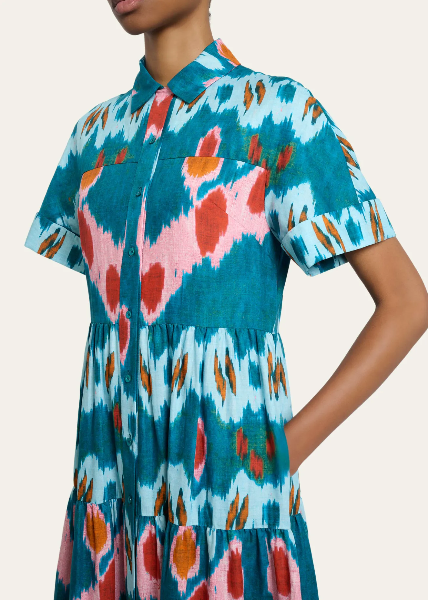 ErdemAbstract-Print Cotton Tiered Midi Shirtdress