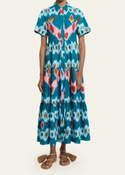 ErdemAbstract-Print Cotton Tiered Midi Shirtdress