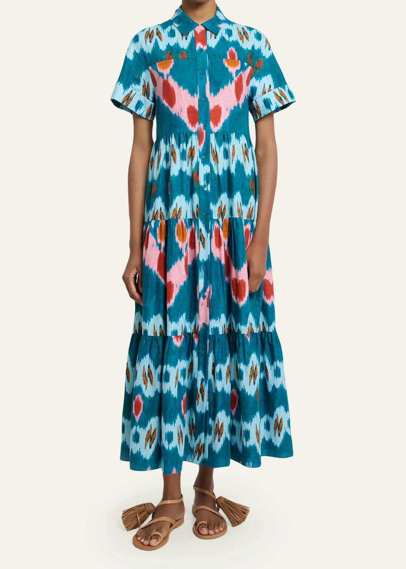 ErdemAbstract-Print Cotton Tiered Midi Shirtdress