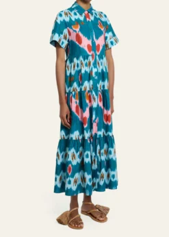 ErdemAbstract-Print Cotton Tiered Midi Shirtdress