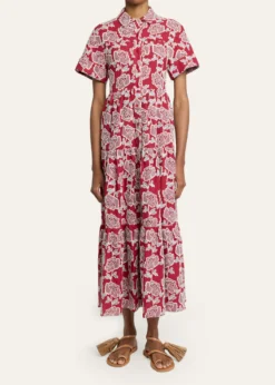 ErdemEmbroidered Cotton Tiered Midi Shirtdress