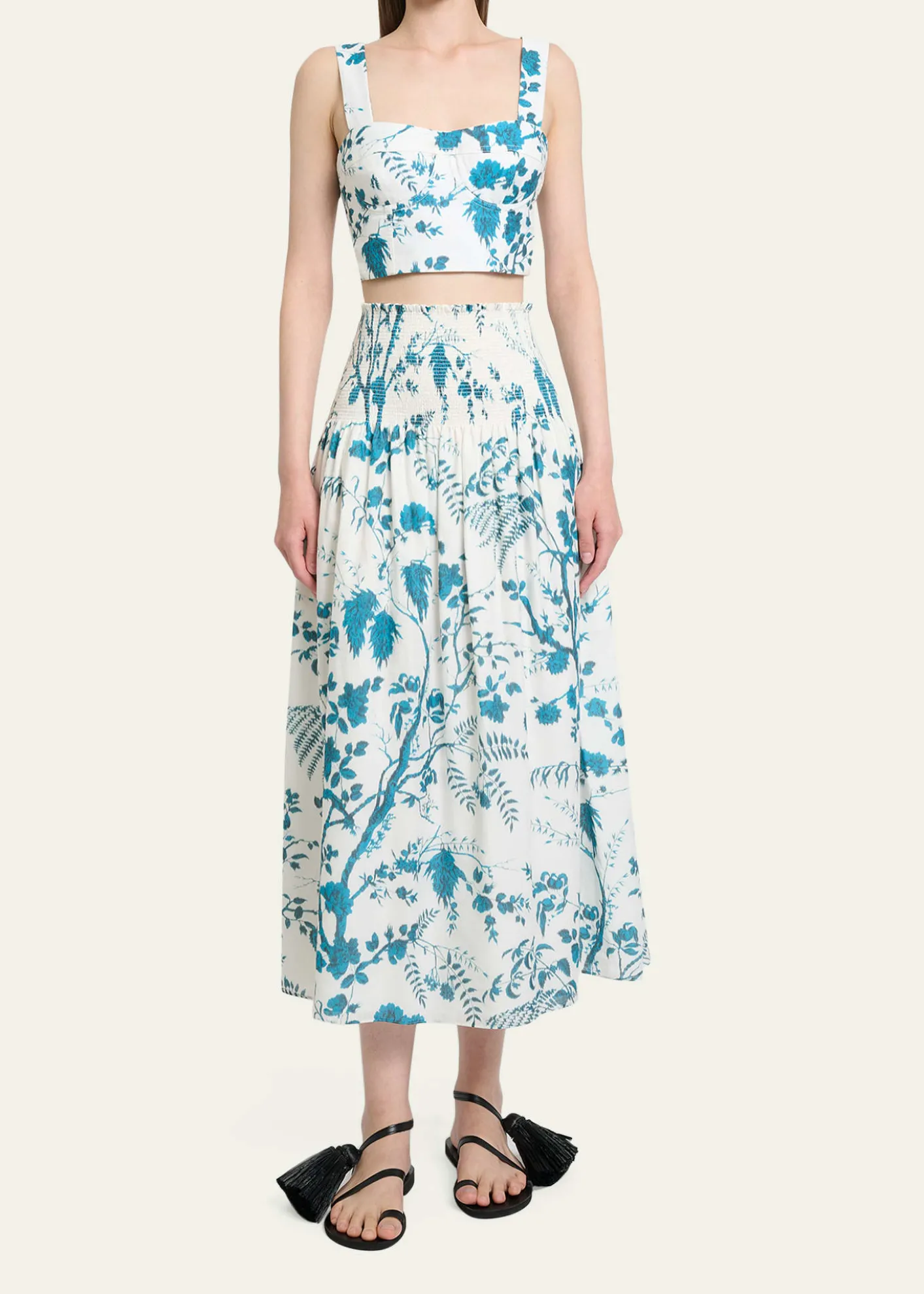 ErdemFloral Cotton-Linen Midi Skirt