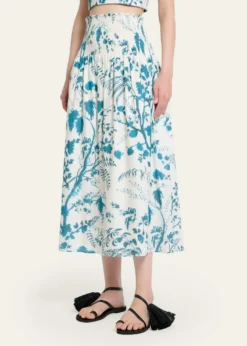 ErdemFloral Cotton-Linen Midi Skirt