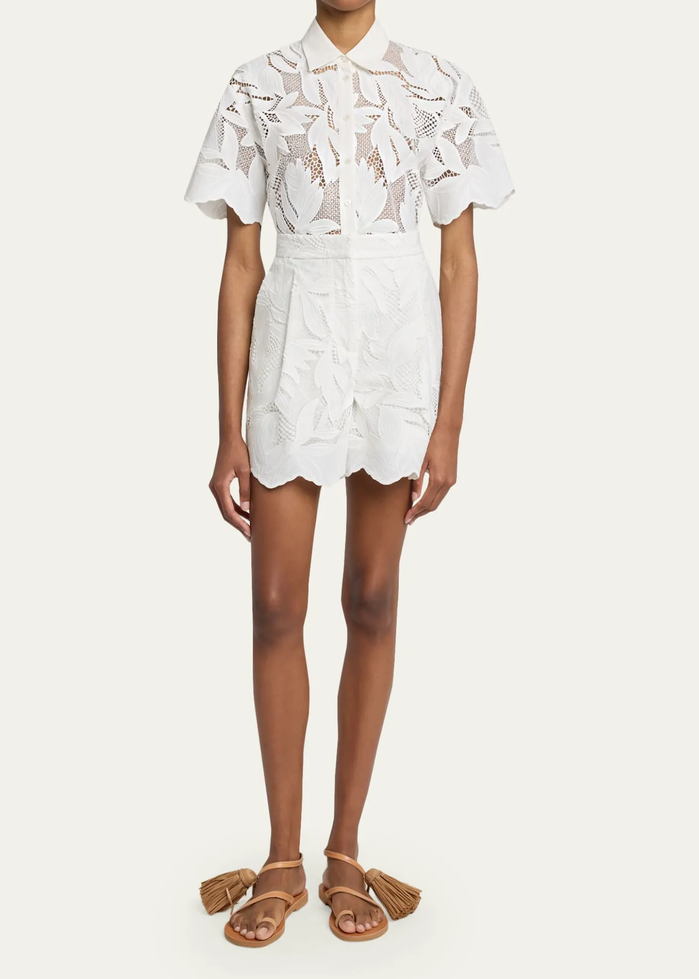 ErdemFloral Cutwork Cotton Pleated Shorts