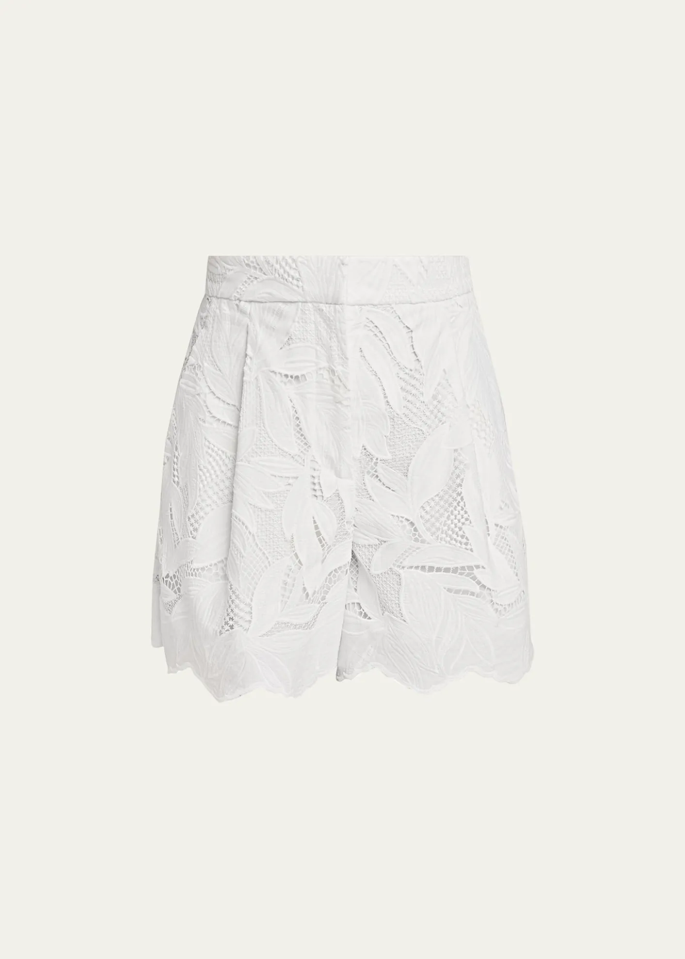 ErdemFloral Cutwork Cotton Pleated Shorts