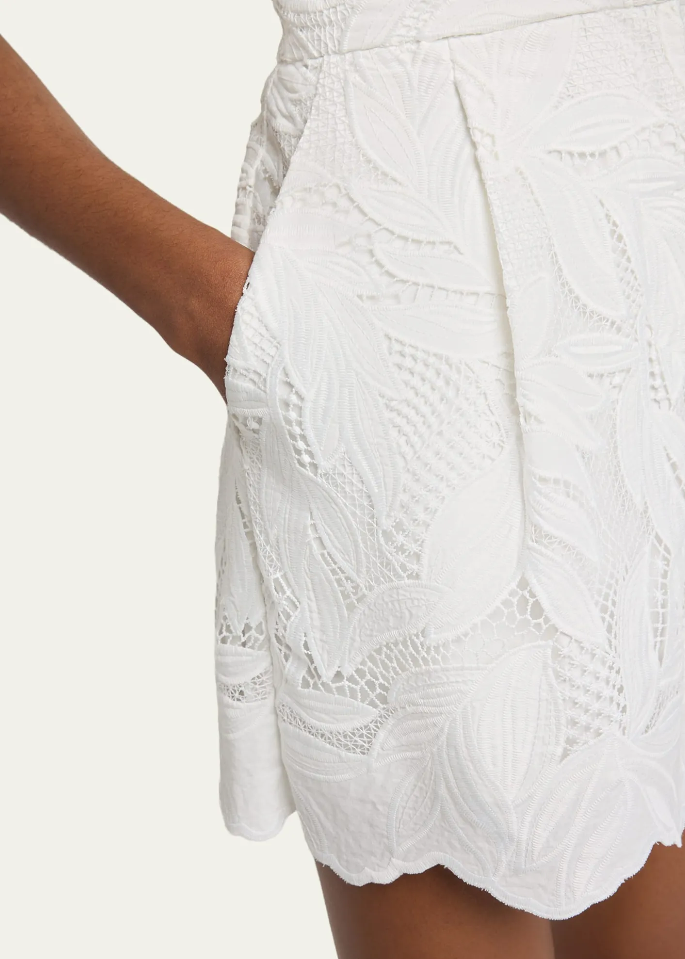 ErdemFloral Cutwork Cotton Pleated Shorts