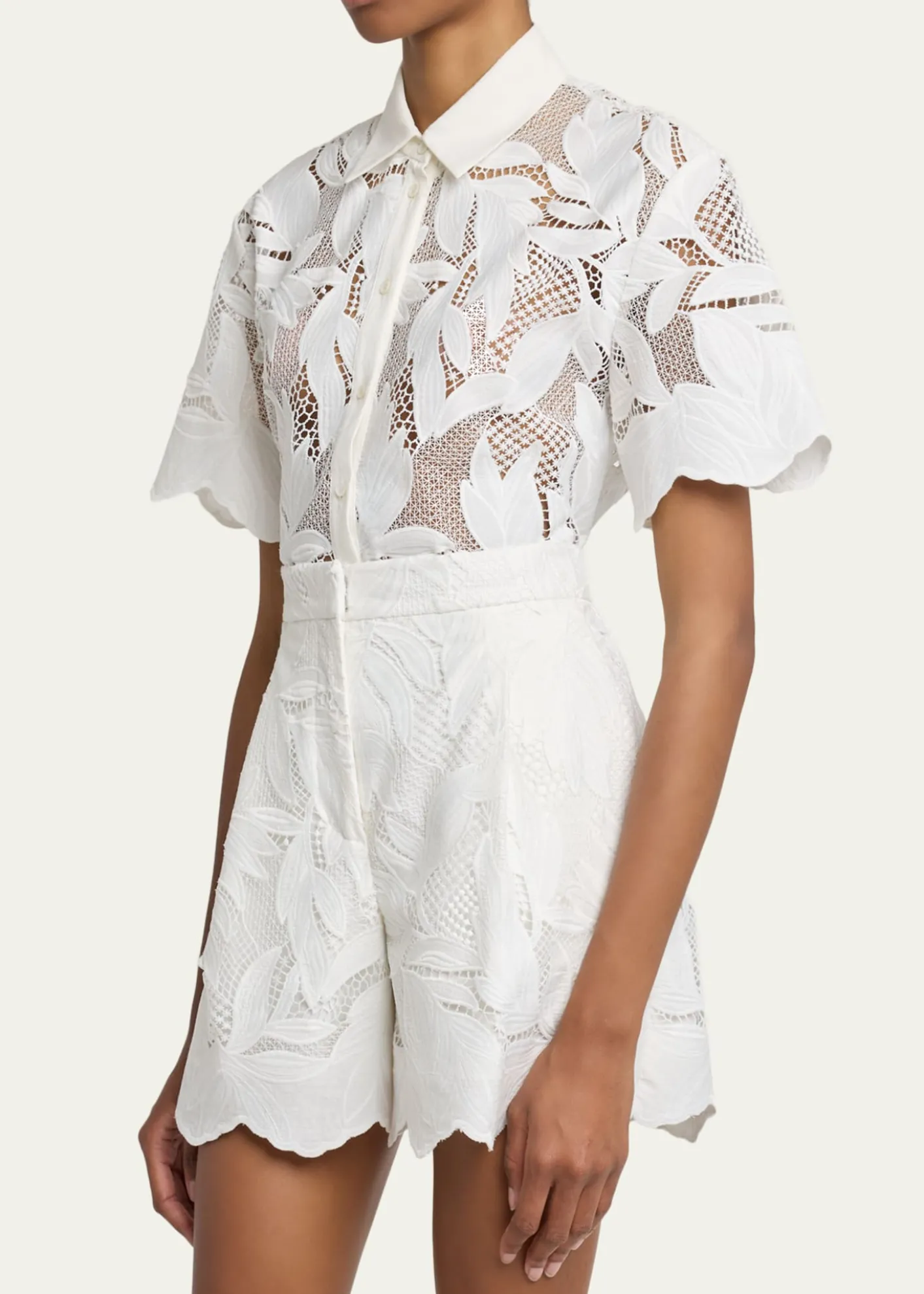 ErdemFloral Cutwork Cotton Short-Sleeve Button-Down Shirt