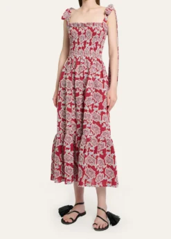 ErdemFloral Embroidered Cotton Smocked Sleeveless Midi Dress