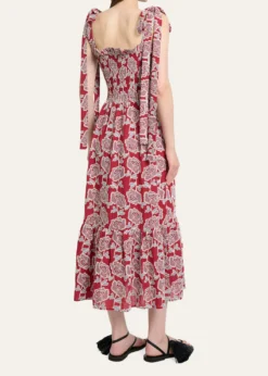 ErdemFloral Embroidered Cotton Smocked Sleeveless Midi Dress
