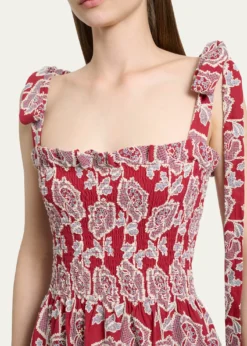 ErdemFloral Embroidered Cotton Smocked Sleeveless Midi Dress