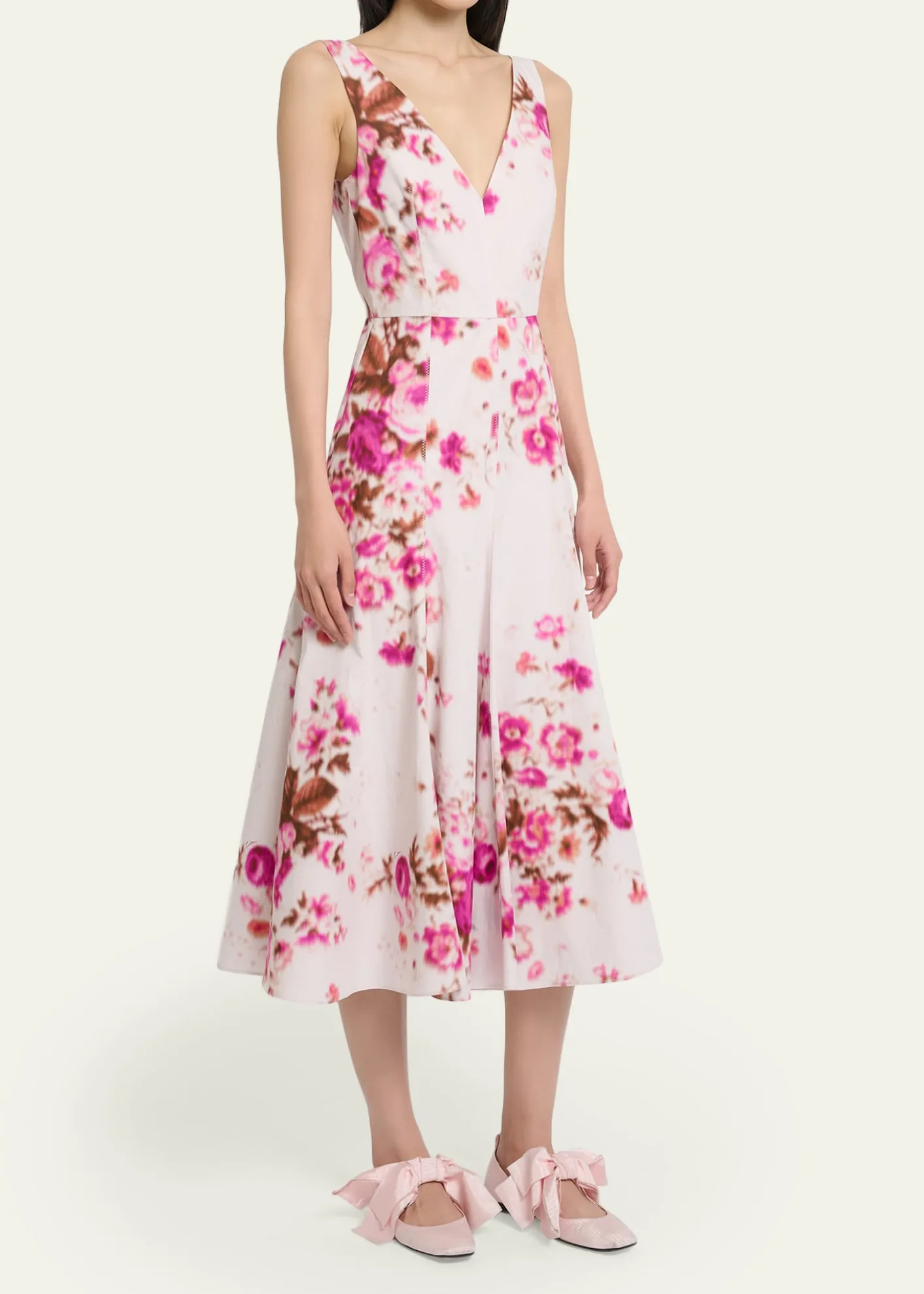 ErdemFloral Print Cotton Sleeveless V-Neck Midi Dress