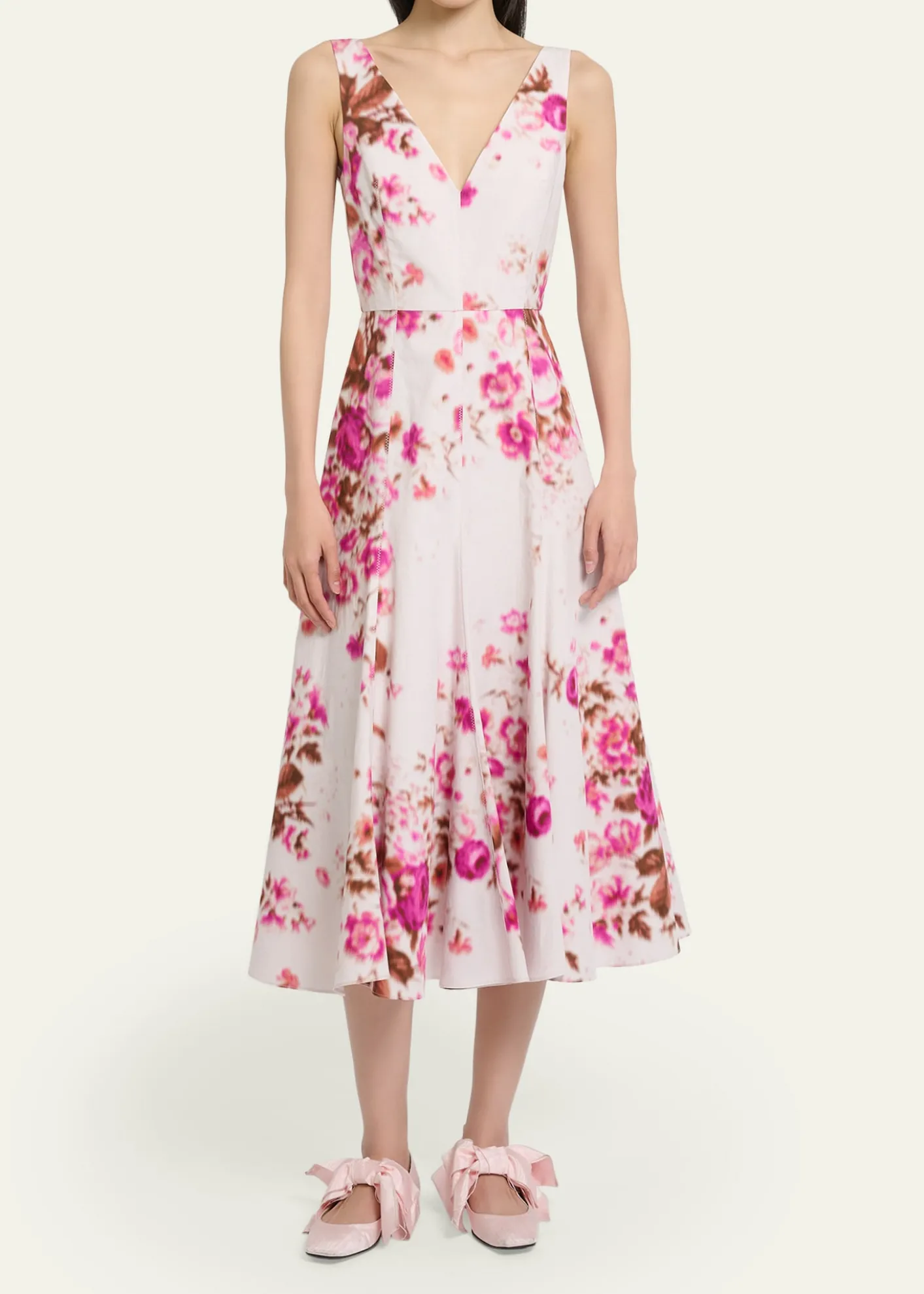 ErdemFloral Print Cotton Sleeveless V-Neck Midi Dress