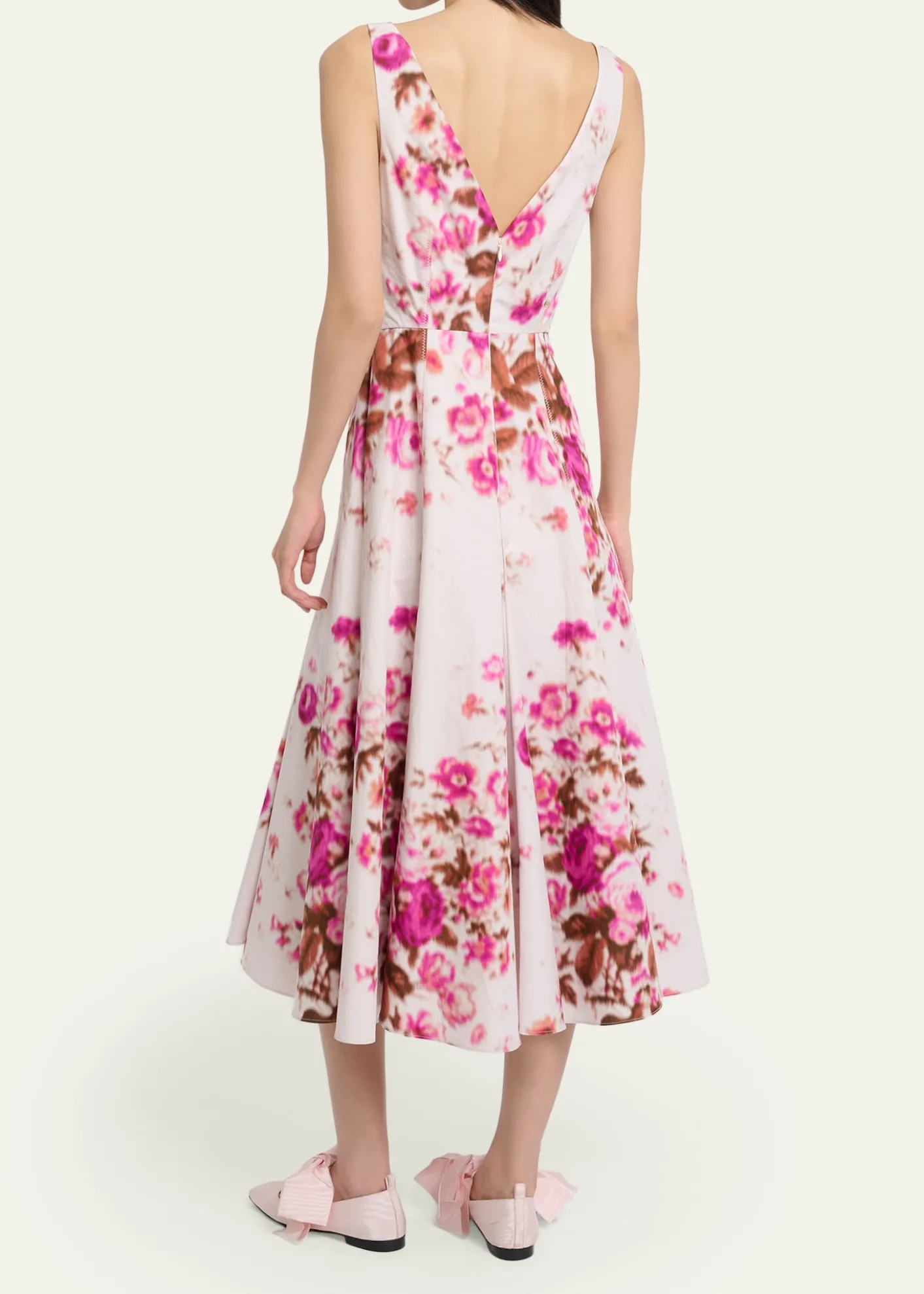 ErdemFloral Print Cotton Sleeveless V-Neck Midi Dress
