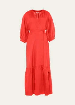 EresJoie Maxi Linen Wrap Dress