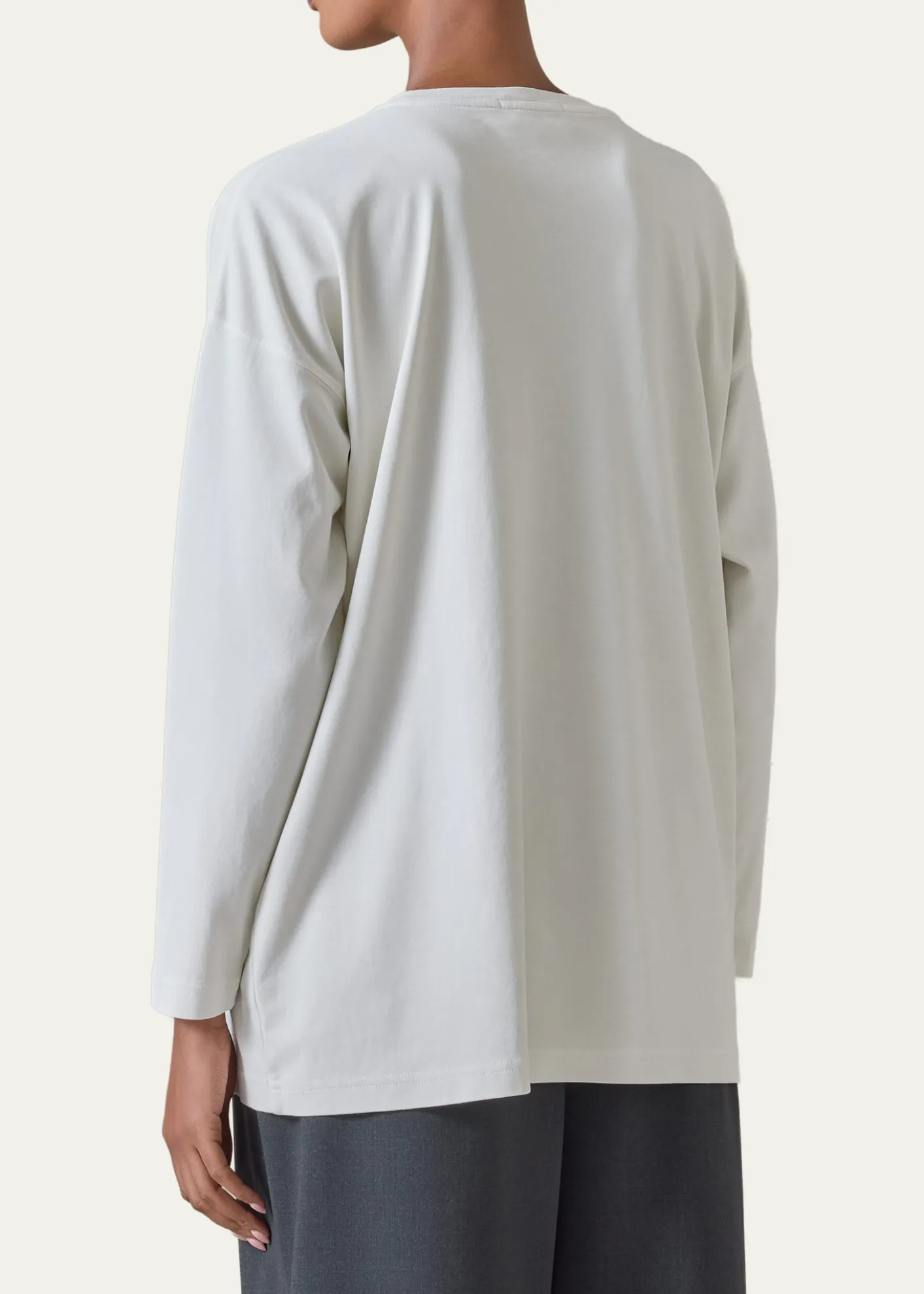 EskandarCotton Jersey Long Sleeve Smaller Round Neck Top - Long Length