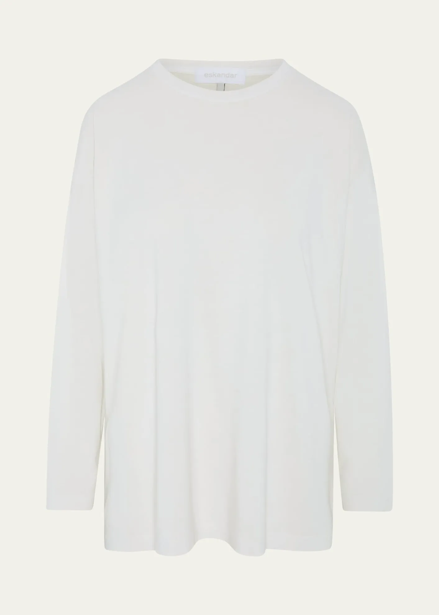 EskandarCotton Jersey Long Sleeve Smaller Round Neck Top - Long Length