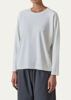EskandarCotton Jersey Long Sleeve Smaller Round Neck Top - Mid Length