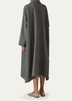 EskandarHeavyweight Delave Linen Wide A-Line Shirt Dress With Collar