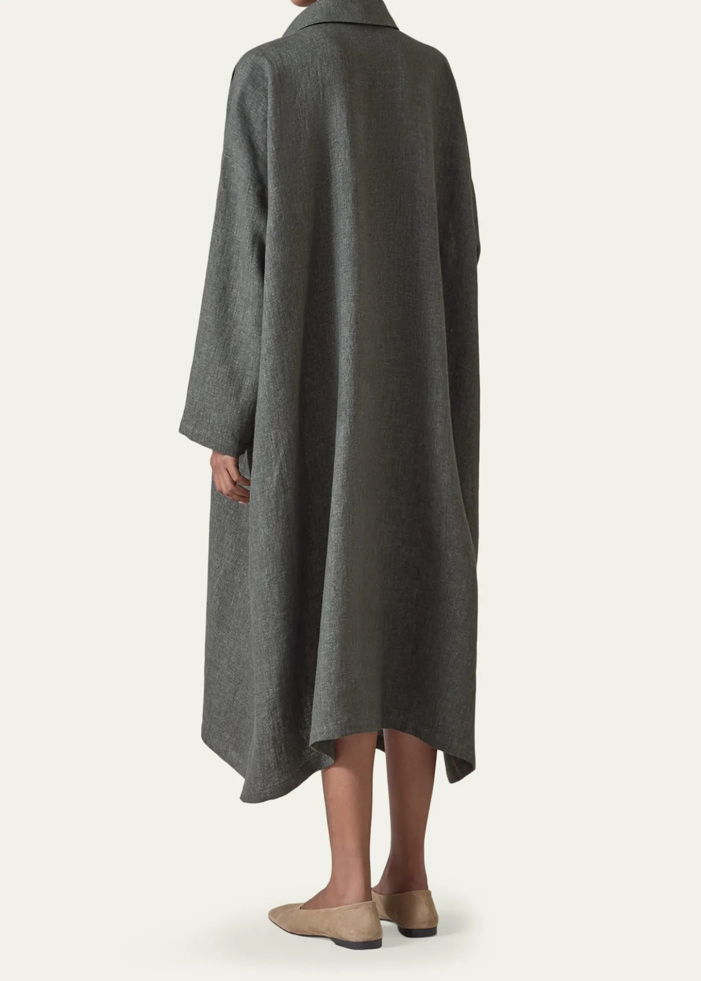 EskandarHeavyweight Delave Linen Wide A-Line Shirt Dress With Collar