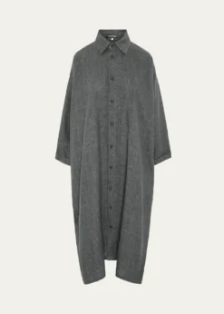 EskandarHeavyweight Delave Linen Wide A-Line Shirt Dress With Collar