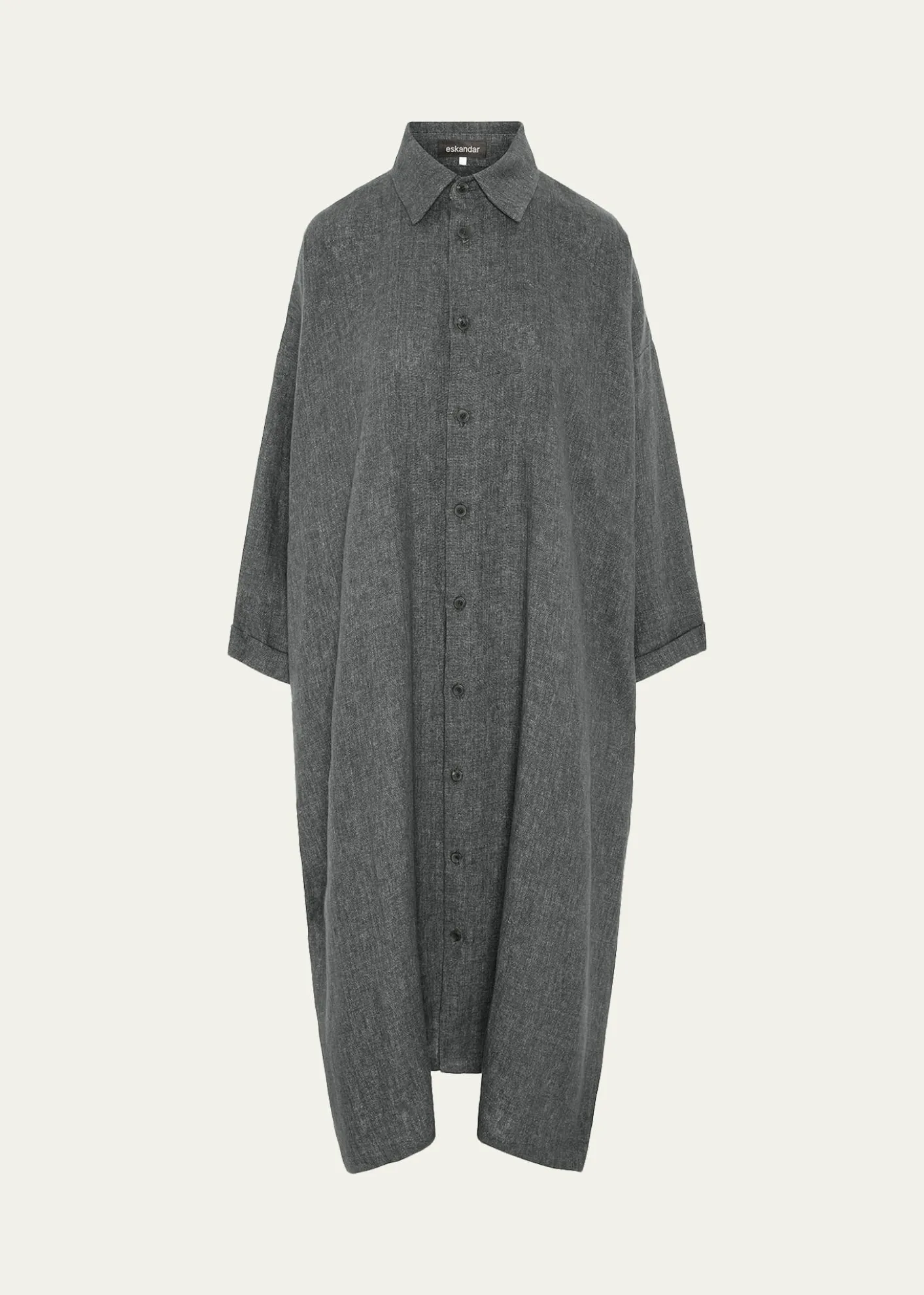 EskandarHeavyweight Delave Linen Wide A-Line Shirt Dress With Collar