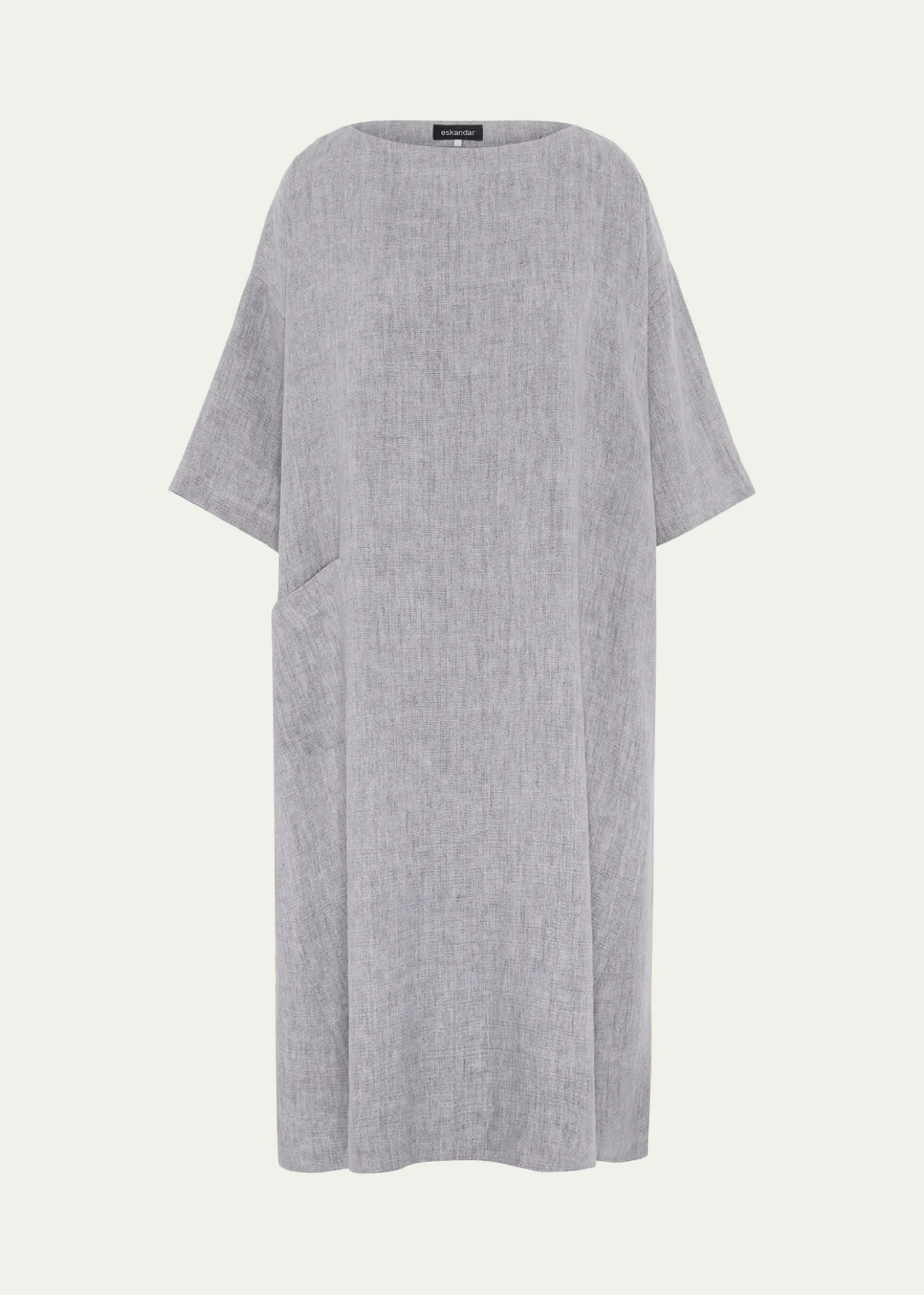 EskandarHeavyweight Delave Linen Angle-To-Front Side Seam Scoop Neck T-Shirt Dress